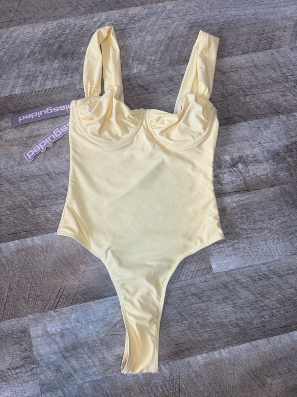 Missguided + Pale Yellow Bodysuit with Structured Cups